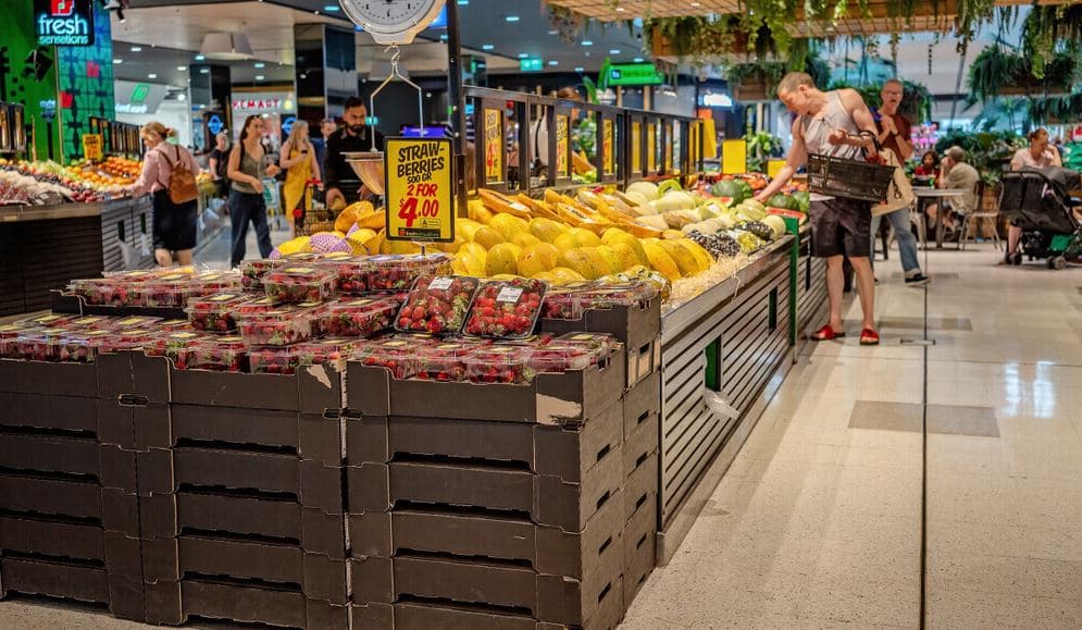 Australia Fruit and vegetables for sale at a shopping centre market. Australia Fruit and vegetables for sale at a shopping centre market.