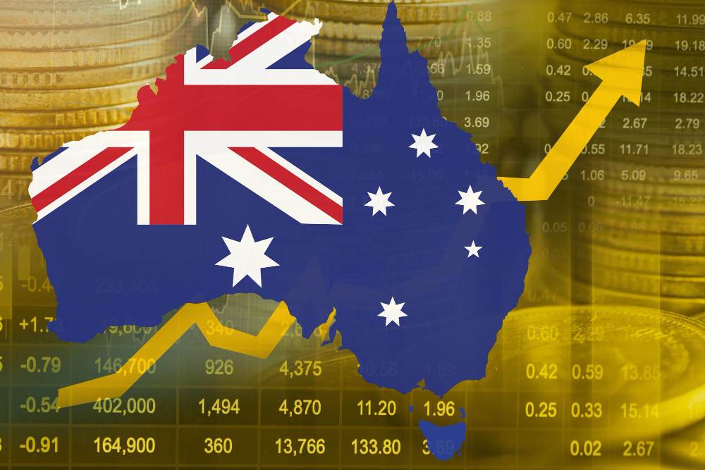 Australia flag with stock market finance economy trend graph Australia flag with stock market finance economy trend graph