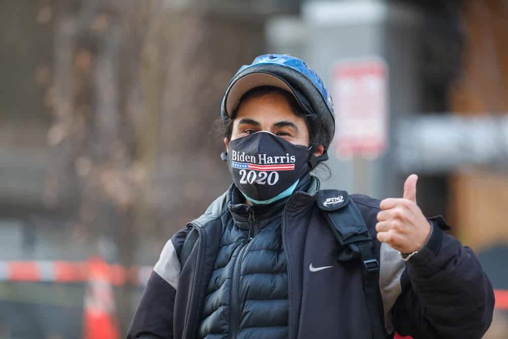 Biden and harris supporter wearing corona mask Biden and harris supporter wearing corona mask