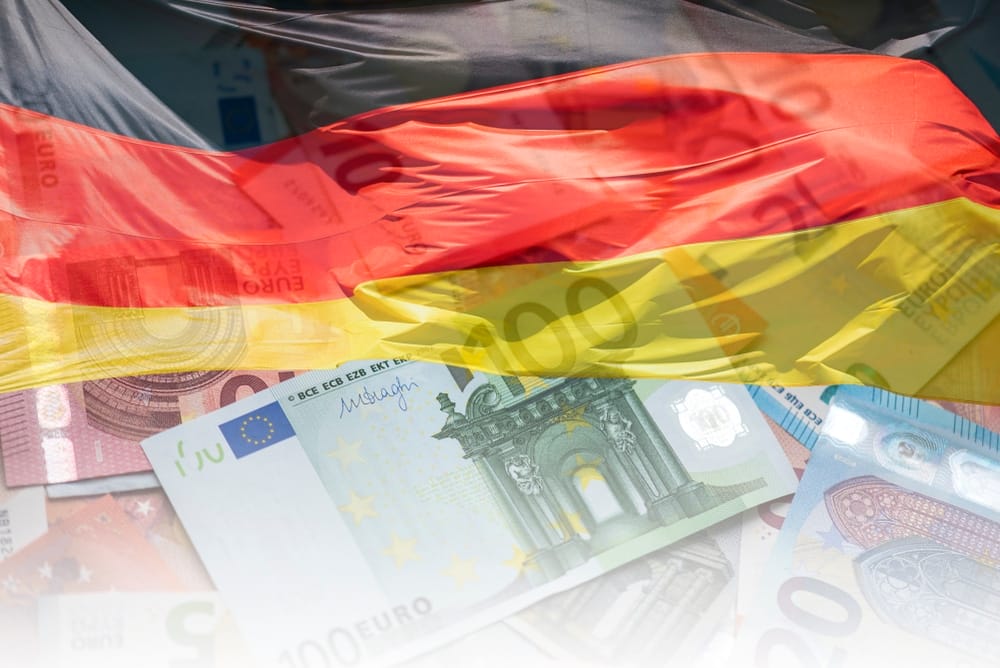 German Flag and EU Euro banknotes Flag of Germany and Euro Money German Flag and EU Euro banknotes Flag of Germany and Euro Money