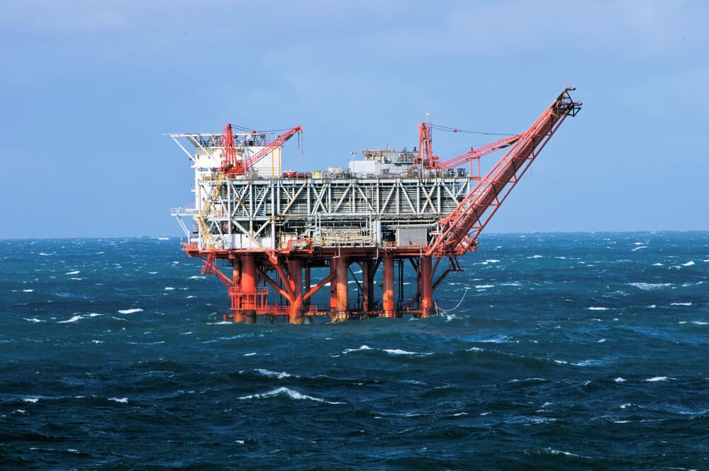 Gulf of Mexico oil drilling rig in stormy seas Gulf of Mexico oil drilling rig in stormy seas
