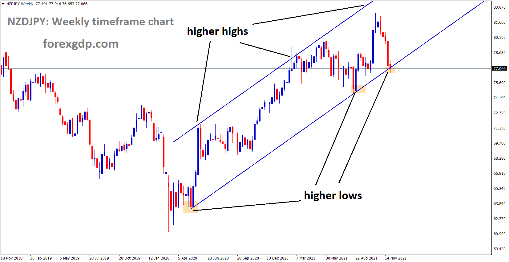 NZDJPY is moving in an Ascending channel and the market reached the higher low areas of the channel NZDJPY is moving in an Ascending channel and the market reached the higher low areas of the channel
