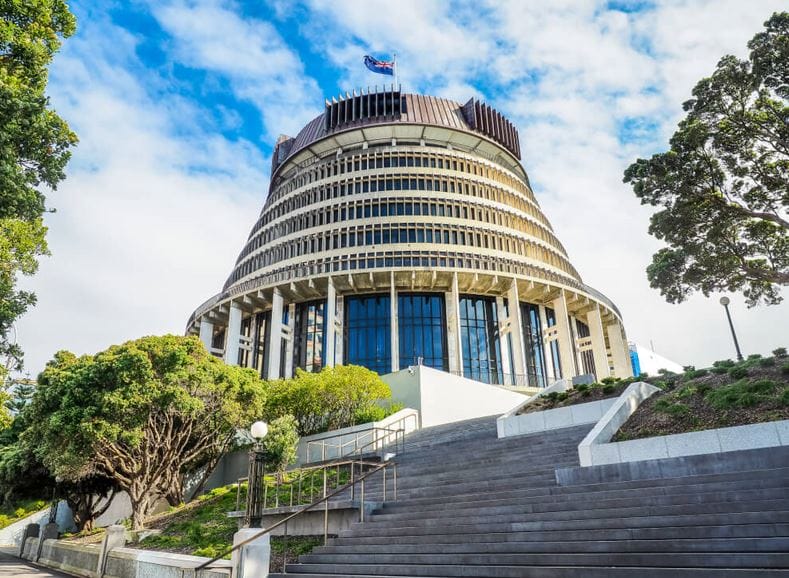 New Zealand Beehive the Executive Wing of the New Zealand Parliament Buildings in Wellington City New Zealand Beehive the Executive Wing of the New Zealand Parliament Buildings in Wellington City