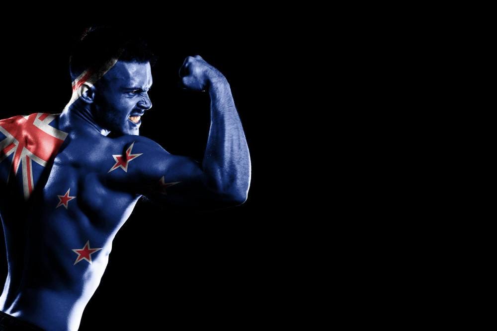 New Zealand flag on handsome young muscular New Zealand flag on handsome young muscular
