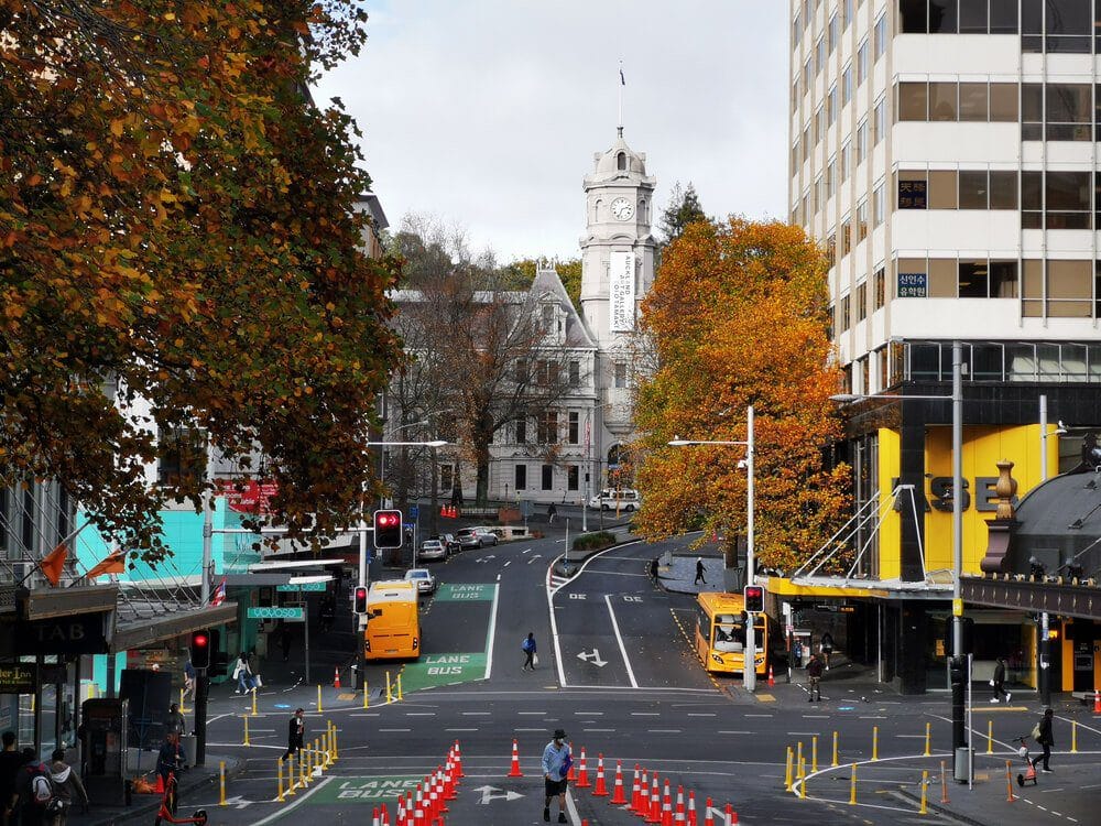 New Zealand lockdown intersection of Queen Street and Wellesley Street New Zealand lockdown intersection of Queen Street and Wellesley Street