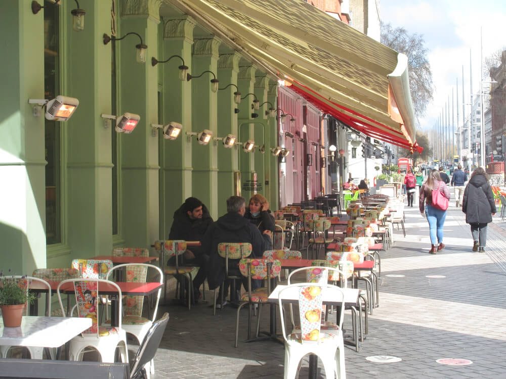 UK London cafe and resturants open up for outdoor trade after lockdown. UK London cafe and resturants open up for outdoor trade after lockdown.