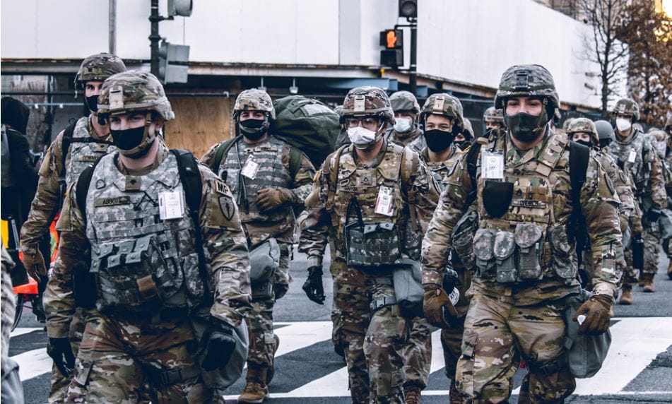 US miliary force walking for the security of inauguration day 2021 US miliary force walking for the security of inauguration day 2021