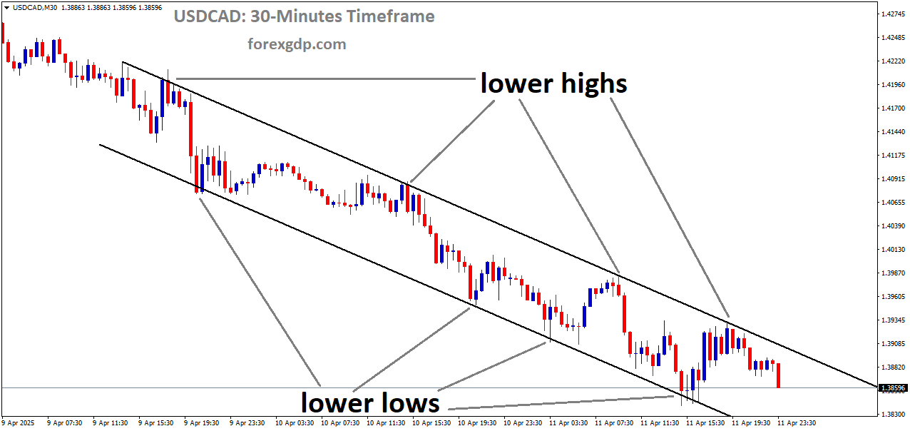 USDCAD is moving in a downtrend channel, and the market has fallen from the lower high area of the channel USDCAD is moving in a downtrend channel, and the market has fallen from the lower high area of the channel