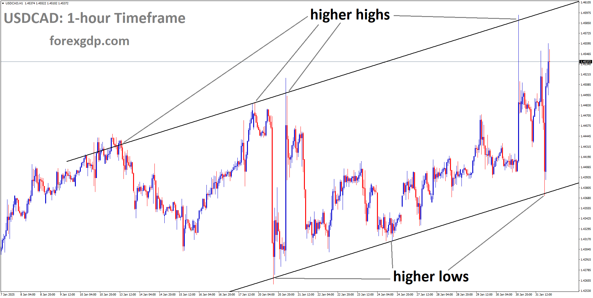 USDCAD is moving in an uptrend channel, and the market has rebounded from the higher low area of the channel USDCAD is moving in an uptrend channel, and the market has rebounded from the higher low area of the channel