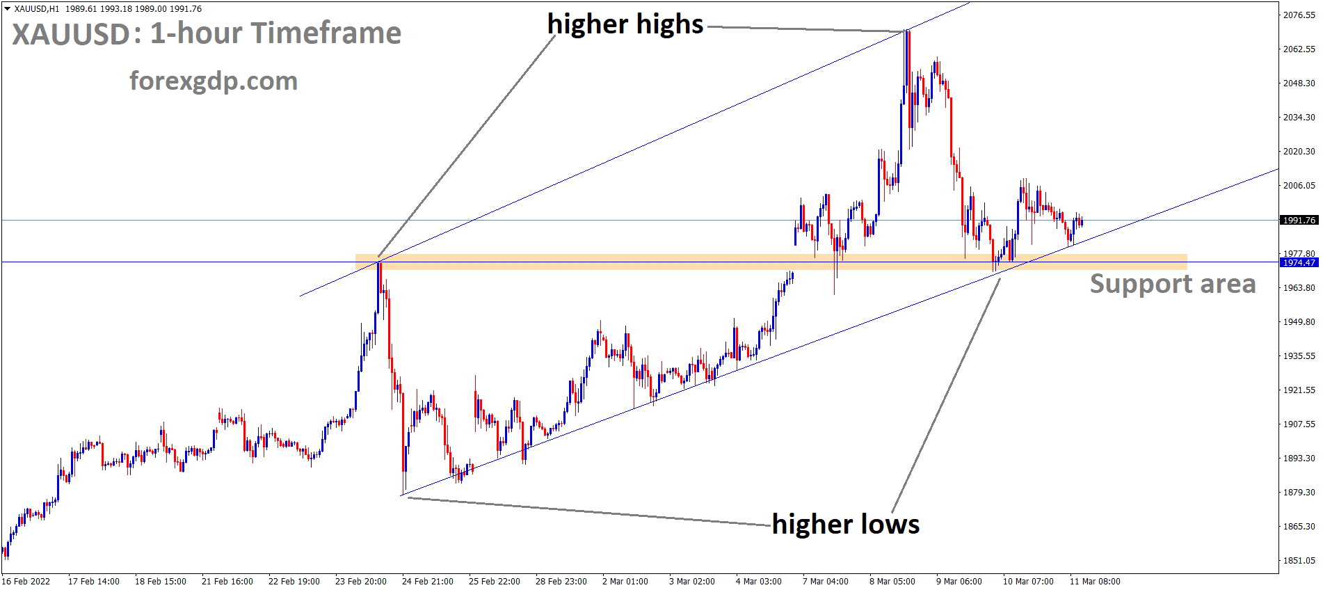 XAUUSD Gold price is moving in an Ascending channel and the market has reached the Higher low area of the pattern 1 XAUUSD Gold price is moving in an Ascending channel and the market has reached the Higher low area of the pattern 1