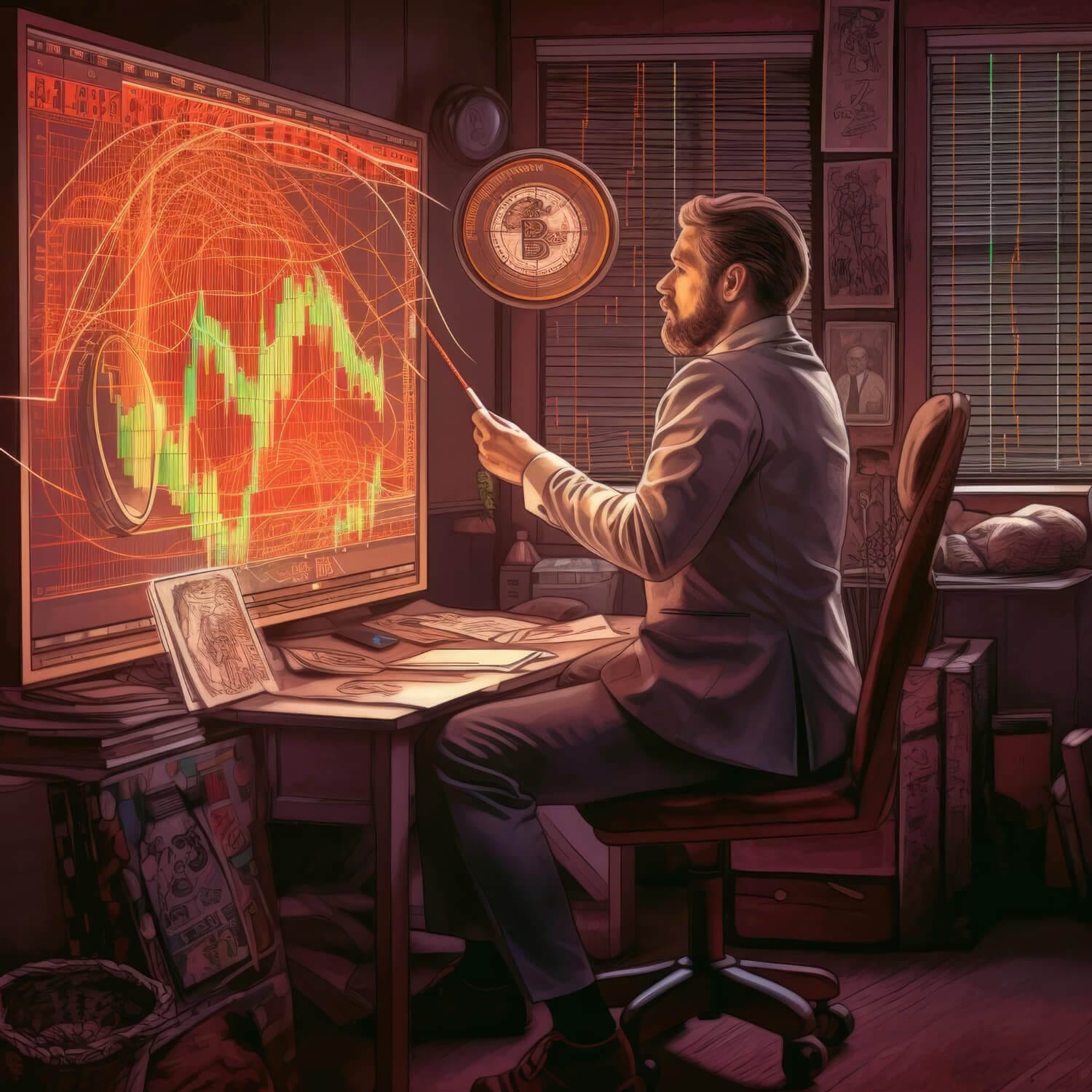 bitcoin gold coins trading chart laptop desktop monitor (1)