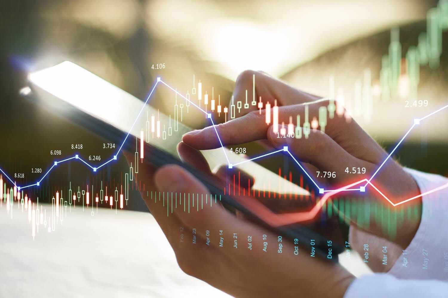 close up businessman hand using cellphone with glowing forex chart trading interface blurry outdoor background with sunlight market economy data exchange concept double exposure (1) close up businessman hand using cellphone with glowing forex chart trading interface blurry outdoor background with sunlight market economy data exchange concept double exposure (1)