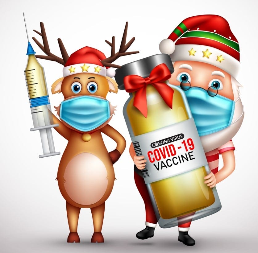 santa claus carrying covid19 coronavirus vaccine wearing the mask santa claus carrying covid19 coronavirus vaccine wearing the mask