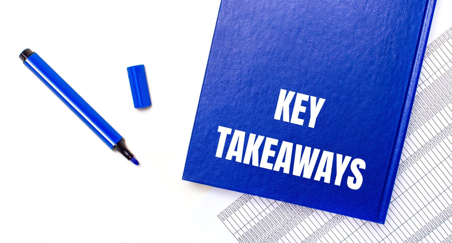 white background reports blue pen blue notebook with text key takeaways business concept banner white background reports blue pen blue notebook with text key takeaways business concept banner